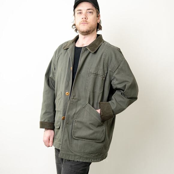 Vintage 90s L.L. Bean Canvas Forest Green Barn Jacket - XL - Picture 6 of 14